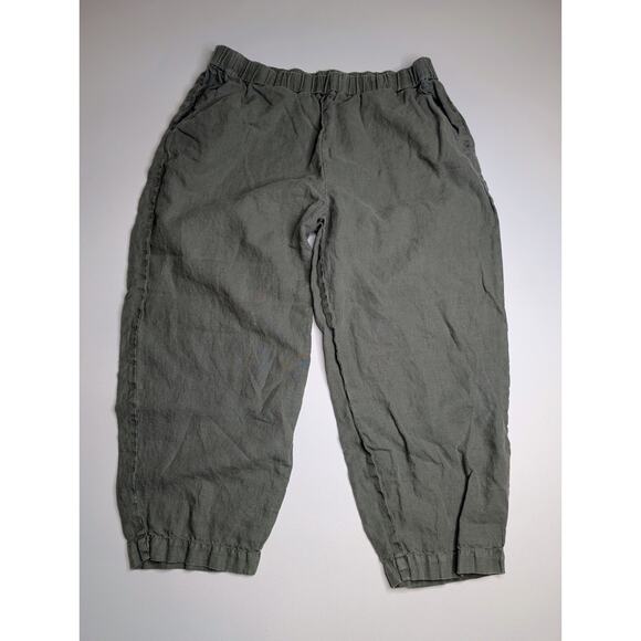 Poetry Linen Balloon Barrel Pants Green Size 14 Cropped Lagenlook Boho - Picture 2 of 11
